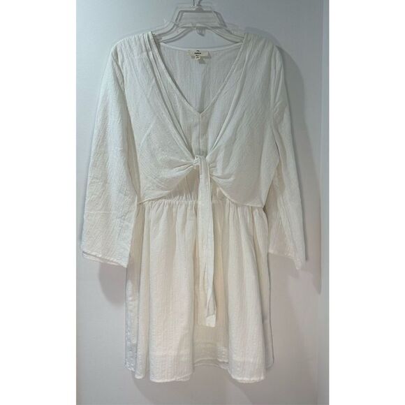Entro women’s cream long bell sleeve tie front short dress size Large #38-0975 - Picture 1 of 6
